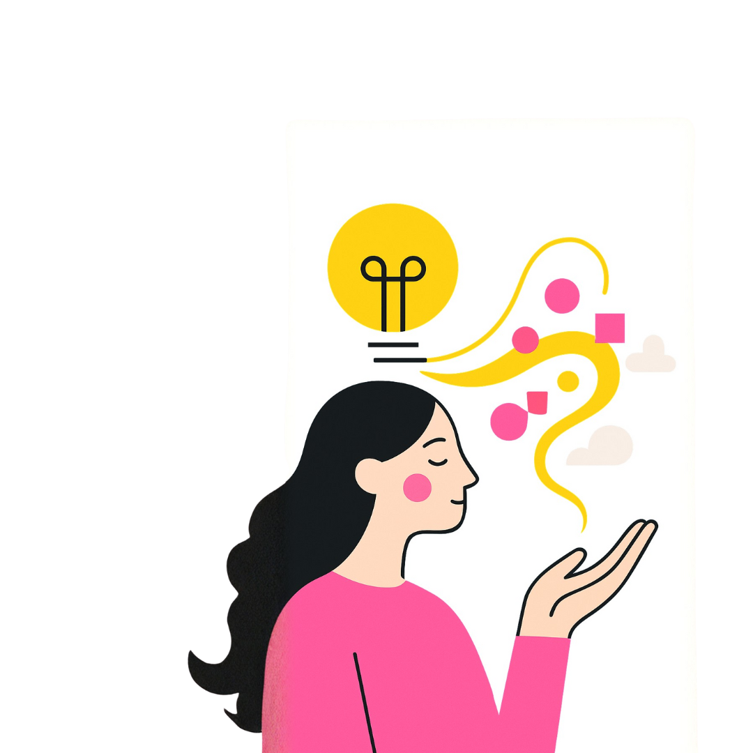 a woman has a bright bulb over her head